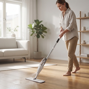 Dual-Drive System Eco-Friendly Microfiber Spray Mop with Self-Wringer Telescopic Handle Refillable 701ml Capacity Floor Cleaner - Product Image 2