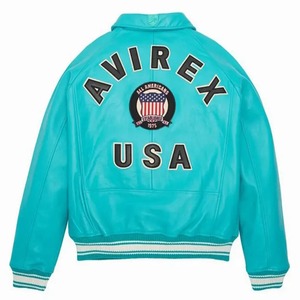 แจ็คเก็ตบอมเบอร์หนังสีฟ้าอควา ยี่ห้อ AVIREX USA รุ่น Varsity Aviator Coat สไตล์สตรีทแวร์ กันลมและเป็นมิตรกับสิ่งแวดล้อม - Product Image 2