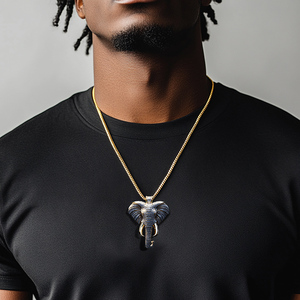 Collar de Lujo con Colgante de Elefante Chapado en Oro de 18K, con Diamantes de Corte Brillante Redondo y Cadena de Cuerda, para Uso Diario Masculino - Product Image 3