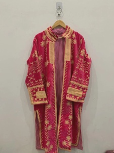 Blouson en velours brodé pour femme, 100% coton, motif floral, réversible, col en V, manches longues, vêtement d'extérieur pour l'hiver - Product Image 1