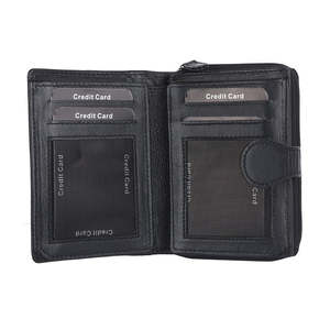 Portefeuille long en cuir noir avec fermeture éclair pour femme, pochette multi-cartes, organiseur de voyage, poche à monnaie, sac pour usage quotidien - Product Image 5