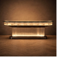 Table de centre de restaurant moderne de luxe avec base en acier inoxydable et éclairage LED, décoration moderne pour la maison