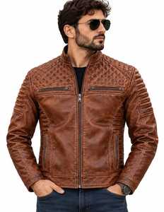 Chaqueta de Cuero para Hombre de Alta Calidad con Cuello Alto y Cierre de Cremallera - Product Image 3