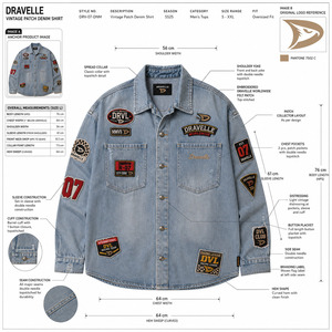 Cotton Denim Button Down <b>Bleached</b> Blue Grandprix Shacket With Racing Emblem Applique Unisex Hypebeast Apparel Bulk - Product Image 6