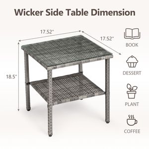 Tavolino da Esterno Quadrato a Doppio Strato in Rattan Grigio Sfumato con Piano in Vetro - Product Image 3