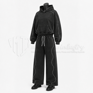 Ensemble de survêtement unisexe noir, sweat-shirt à capuche, pantalon large, streetwear décontracté, manches longues, couleur unie, fermeture à cordon - Product Image 3