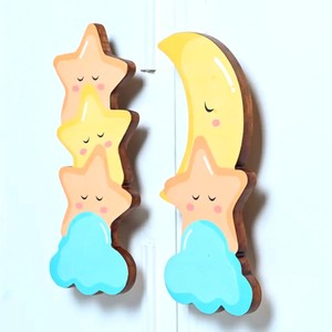 Nuevo Tirador de Puerta Infantil de Madera de Acacia con Forma de Estrella y Luna, Tiradores de Alta Calidad y Duraderos para Armarios y Cómodas de Dormitorio - Product Image 2