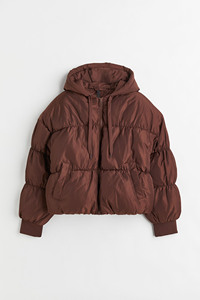 Blouson bomber à capuche avec manches bouffantes et fermeture éclair, manteau d'hiver court pour femme, tissé, écologique - Product Image 4