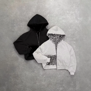 Veste d'hiver décontractée pour femme, à capuche réversible, imprimé léopard, doublée de polaire, fermeture éclair, longueur courte, manches longues - Product Image 6
