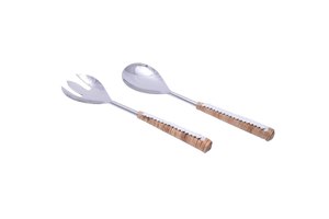 Premium Quality Stainless Steel <b>Salad</b> Servers Set With Rattan Woven Handles Eco-Friendly Kitchen Utensils At Best Price - Product Image 3
