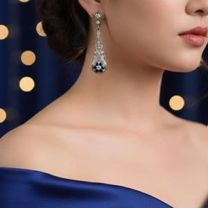 Pendientes de Zafiro Azul, Plata de Ley 925 con Acabado en Oro Blanco, Pendientes Colgantes de Inspiración Vintage, Regalo de Joyería - Product Image 3