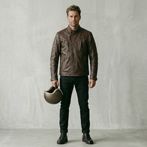 Vestes en cuir pour hommes de couleur unie, en cuir véritable, manches longues, élégantes, pour l'extérieur, vestes en cuir d'hiver pour hommes - Product Image 1