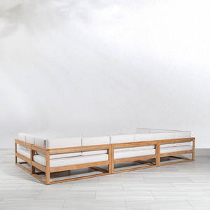 Ensemble de canapés de jardin en teck minimaliste moderne, imperméable, pour espaces de vie extérieurs contemporains, pour villa et hôtel - Product Image 6