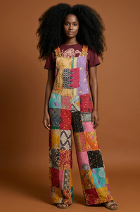 Colorful Patch Style Digital Print Jumpsuit Overalls on Rayon Fabric for Outdoor and party Wear - Product Image 2