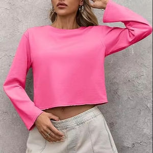 Camisetas Cortas de Manga Larga para Mujer, Estilo Casual, Cuello Redondo, Holgadas, a la Moda para Salir, Otoño 2026, OEM - Product Image 1