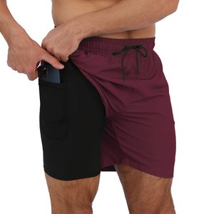 Swimming Shorts For <b>Mens</b> Solid Swim <b>Trunks</b> with Compression Liner 2 in 1 Breathable Quick Dry Swim Shorts with Zipper Pockets - Product Image 1