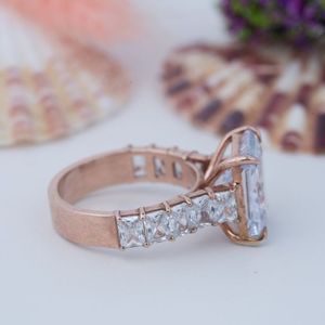 Bezel Set 3 Carat <b>Emerald</b> Cut Moissanite Engagement <b>Ring</b> 925 Sterling <b>Silver</b> 18k Gold Plated for Certified Women's Jewelry - Product Image 5