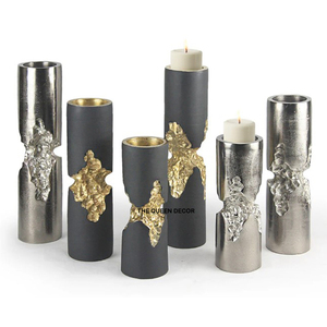Contemporary Aluminum Metal <b>Silver</b> and Gold Finish Rectangular Candle Holders for Christmas Home Decor Handmade - Product Image 1
