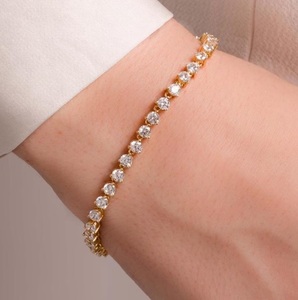Pulsera de tenis de moissanita de corte redondo de lujo, estilo hip hop, con incrustaciones de diamantes VVS, cadena de oro brillante, regalo - Product Image 3