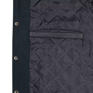 Chaqueta Varsity Azul Marino y Crema para Hombre, Cierre de Botones, Estilo Preppy, para Otoño, Corte Regular, Material PU - Product Image 6