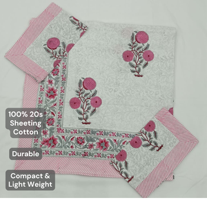 Pigment <b>Block</b> Printed Floral 100% Cotton 200TC 3-Piece Flat <b>Bed</b> Sheet Set Durable Skin-Friendly Non-Toxic All Season Sustainable - Product Image 4