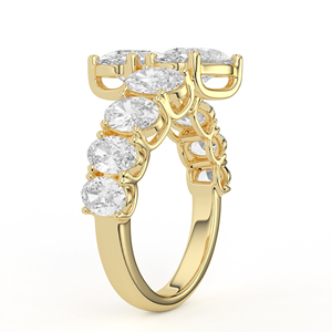 Bague Bypass Moderne en Or Jaune avec Diamant Taille Ovale, Double Allée Asymétrique, Bijou Architectural Fin Multi-Pierres - Product Image 3
