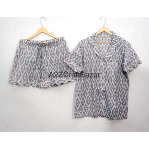 Conjunto de Pijama de Algodón 100% Hecho a Mano, Diseño Floral con Estampado de Bloques, Largo, para Verano y Otoño, Suave, Transpirable y de Secado Rápido - Product Image 2