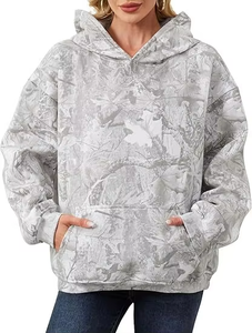 European American New <b>Women's</b> Casual Plus Size Long Printed Solid Kangaroo Pocket Hooded <b>Fleece</b> Autumn - Product Image 1