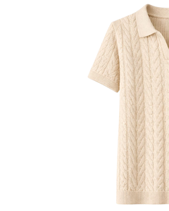 Polo de Punto Trenzado Beige para Hombre, Manga Corta, Verano, Casual, Corte Ajustado, Tejido Texturizado, Logotipo Personalizado, Fabricante OEM, Venta al Por Mayor - Product Image 3