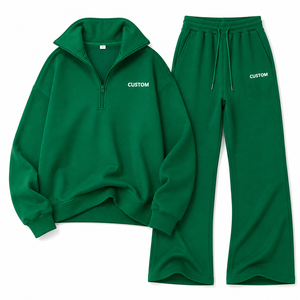 Conjunto Deportivo para Mujer de la Mejor Calidad, Color Verde Esmeralda, Sudadera con Cierre de Cremallera, Pantalones Anchos, Venta al Por Mayor, Logotipo Personalizado, Conjunto de 2 Piezas - Product Image 3
