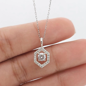 Collier pendentif classique pour femme en zircon cubique hexagonal, plaqué rhodium, en acier inoxydable, taille brillant rond, pour usage quotidien - Product Image 2