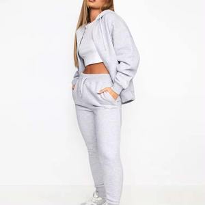 Ensemble de vêtements pour femmes en deux pièces, sweat-shirt à capuche court en tricot 100% coton, décontracté et sportif, avec pantalon à jambes larges - Product Image 1