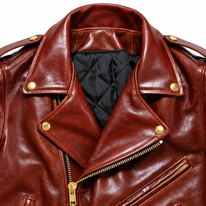 Chaqueta de Motociclista Personalizada para Hombre, de Cuero PU Marrón, Ajustada, Resistente al Viento, con Cuello Alto y Forro de Sherpa - Product Image 3