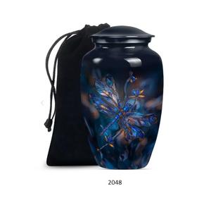 Belle urne funéraire bleue en forme de libellule pour cendres humaines adultes, avec couvercle et sac en velours offert - Product Image 3