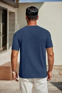 Camiseta de Cuello en V para Hombre, Calidad Premium, Manga Corta, Informal, Transpirable, Tejido de Algodón, Corte Ajustado, Ecológica, Secado Rápido, Moderna - Product Image 4
