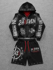 Custom Womens Applique Embroidery Hoodie Sweatpants Set Streetwear Slim Fit Cropped Sweatsuit Flare <b>Pants</b> Set Two Piece OEM - Product Image 6
