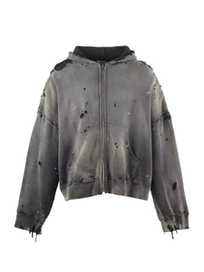Wholesale Custom Heavyweight Oversized Terry 100% Cotton Streetwear Vintage Acid <b>Wash</b> Print Zipper Distressed Hoodies Men - Product Image 1