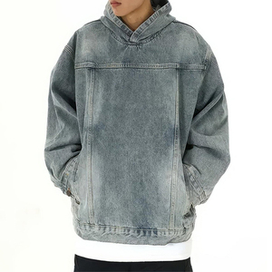 New Arrival Oversized Acid Wash <b>Denim</b> Hoodie for Men Best Selling Men's Cheap price Solid <b>material</b> <b>Denim</b> Hoodies - Product Image 5