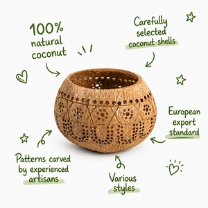 Handmade Eco-Friendly Vintage Coconut Shell Disposable <b>Tealight</b> Candle Holder Customized Daisy Carving Heat Resistant Party - Product Image 3