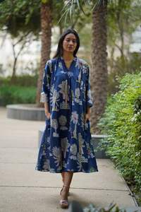 Vestido midi de algodón con estampado floral para mujer – Vestido informal holgado con estampado en línea A y mangas 3/4 - Product Image 6