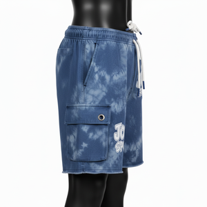 Shorts de Baño para Mujer de Alta Calidad, 300 GSM, Algodón y Poliéster, Diseño Tie Dye Azul, Bolsillos Tipo Cargo, Logotipo Personalizado - Product Image 2