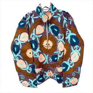 Blazer de Algodón Transpirable para Mujer, Estilo Nuevo, con Bordado Floral a Rayas, Cuello Mao, Cierre de Botones Cubiertos, Otoño - Product Image 1