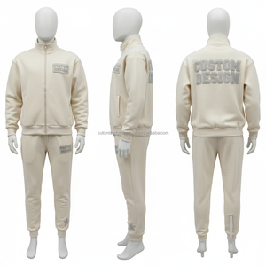 Custom Design Green Tracksuit Men <b>Full</b> <b>Zip</b> <b>Hoodie</b> Jogger Pants 100% Cotton Breathable Casual Autumn Stand Collar Embossed Logo - Product Image 6