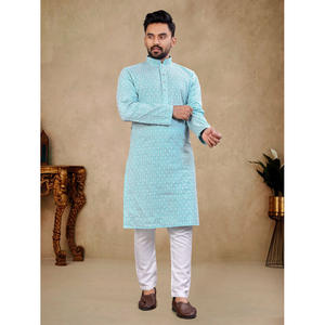 ผ้าไหมปักลายแบบไทยสีฟ้าเข้ม - Product Image 1