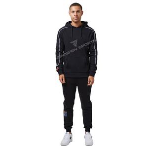 Survêtements de créateur personnalisés noirs en coton léger molletonné pour hommes – Ensemble sweat à capuche et pantalon de jogging uni - Product Image 1