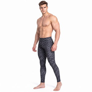 Leggings de compression imprimés léopard pour hommes, pantalons de yoga légers imprimés, spandex polyester, écologiques, collants de sport pour hommes - Product Image 3