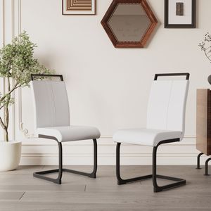Sedie da pranzo moderne in finta pelle bianca con schienale alto a forma di C per sedia laterale in metallo nero per l'ufficio della sala da pranzo (Set 4) - Product Image 5
