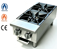 Brûleur à gaz professionnel robuste à 2 feux pour marmite, en acier inoxydable, à poser sur comptoir, pour petites entreprises de restauration