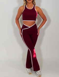 <b>Women</b> Yoga Set High Waist <b>Leggings</b> Flare Pants 3 Piece Activewear Quick Dry Fitness Outfit - Product Image 2
