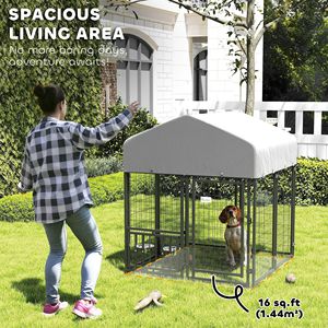 Recinto per Cani da Esterno in Rete Saldata con Ciotole Girevoli a 360 Gradi a 4 Livelli Regolabili e Copertura Impermeabile 3,9 X 3,9 X 4,5 Pollici - Product Image 3